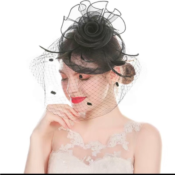 💕Fascinator Birdcage Feather Flower Mesh Wedding tea party Veil. White - Picture 2 of 8